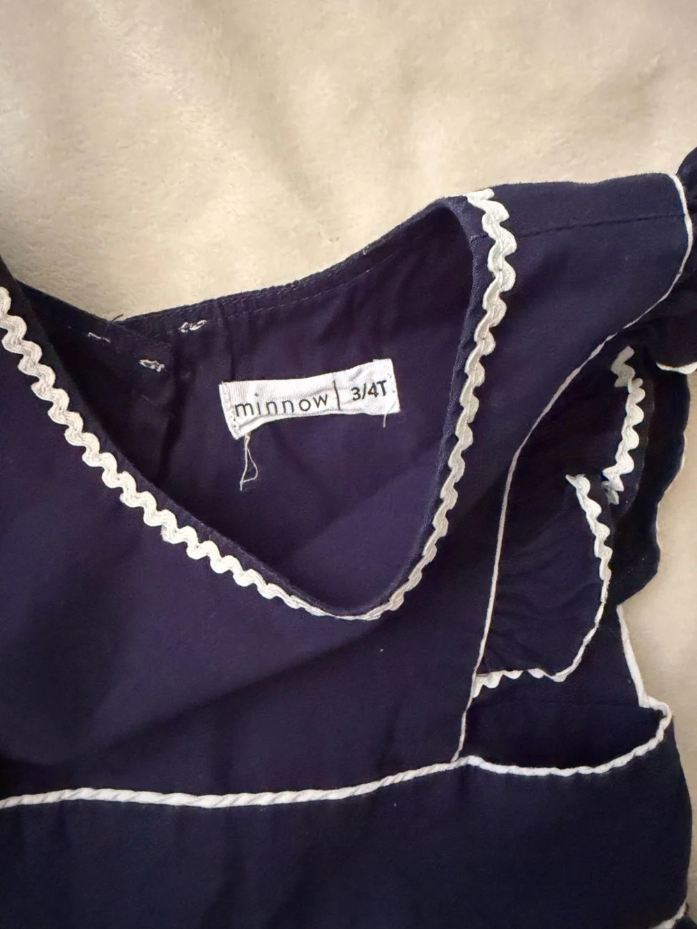 Kids Navy Blue Ruffle Pocket Dress